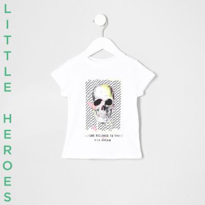 Mini boys white neon skull T-shirt